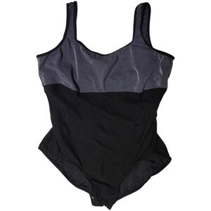 Beach Cabana One Piece Swimsuit Black & Silver Womens 3X